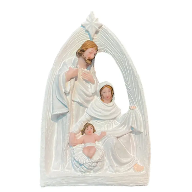 KOMI 크리스마스 폴리레진 구유 성탄 공예 종교 거룩한 가족 수지 공예 선물 구유 가정 장식 요셉 마리아 예수