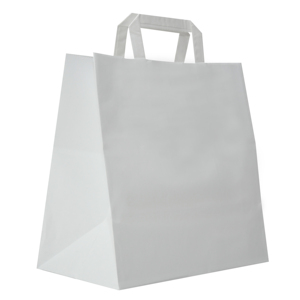Made In Italy Carte Dozio Brand White Kraft Shopper Flat Handle Size 27+17X29 cm Pack Of 50 Pieces Recyclable Food Delivery <b>Bag</b> - Product Image 1