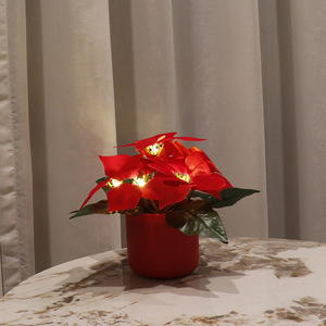 Lamp <b>Ornament</b> Christmas Red <b>Flower</b> Pot Festive Atmosphere Night Light Tabletop Decoration Gift Uionen 2188 - Product Image 3