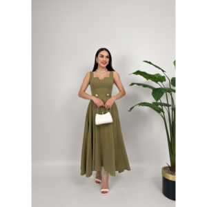 3023 เดรสผูกกระดุม ผ้าซาติน ทรงเอ คอเหลี่ยม เอวธรรมชาติ สีชมพูหวาน - Product Image 4