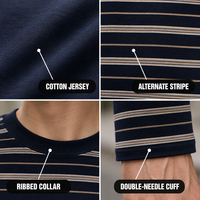 T-shirt décontracté surdimensionné pour homme en jersey de coton marine personnalisé 280 GSM, à rayures horizontales côtelées, col ras du cou, respirant, long