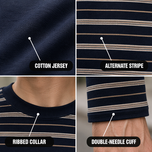 T-shirt décontracté surdimensionné pour <span class=keywords><strong>homme</strong></span> en jersey de coton marine personnalisé 280 GSM, à rayures horizontales côtelées, col ras du cou, respirant, long - Product Image 2