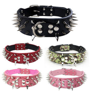 <span class=keywords><strong>Collar</strong></span> de perro de cuero con tachuelas ajustable de seguridad de lujo, <span class=keywords><strong>Collar</strong></span> de Mascota de PU de diseñador para entrenamiento de perros grandes Pitbull