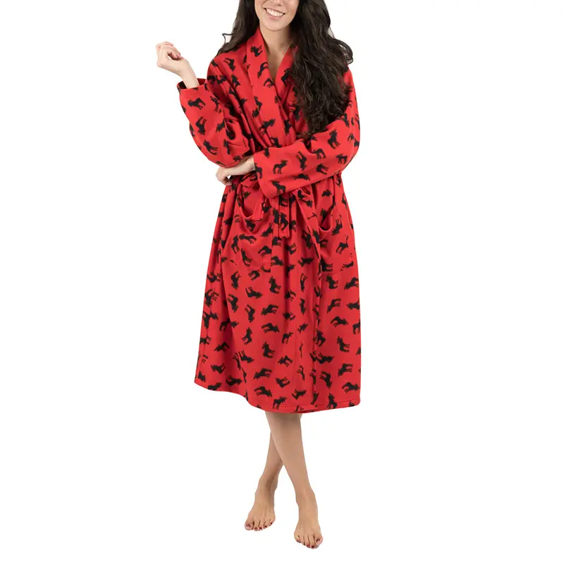 2024 Modeschön Damen individuelle rote Farbe Nachtjacke 100% Polyesterkleid