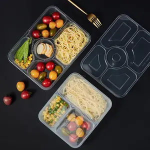 Multi-styles 5 Compartment Food Packaging Containers Plastic 5 Compartment Lunch Box