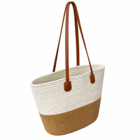 Sac de plage en paille et corde de coton pour femme, grande capacité, sac fourre-tout à bandoulière haut de gamme avec poignée en cuir