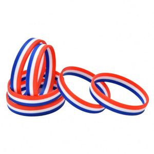 สายรัดข้อมือยางแบบกำหนดเองพร้อมสายรัดข้อมือซิลิโคนลายธงชาติสามสี, พิมพ์โลโก้ได้, สายรัดข้อมือซิลิโคนสีแบบหลายชั้น - Product Image 4