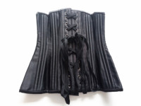 Corset Gothique Sexy en Satin Noir 3XL Blanc Noir avec 24 Baleines en Acier, Corset Serre-Taille Gothique à Baleines en Acier