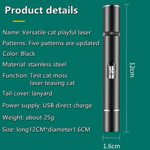 Bán Chạy 2022 Phát Hiện Ánh Sáng Tím Mèo Cưng Rêu 5 Mẫu Bút Laser Có Thể Sạc Lại USB Mèo Trêu Chọc Con Trỏ Laser Đồ Chơi Màu Đen - Product Image 6