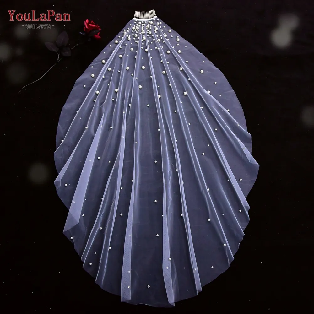 Youlapan V135 Stylish Elegant White Ivory Party Veil Women's Cheap Handmade Veil Wedding Accessories Bridal Pearl Veil