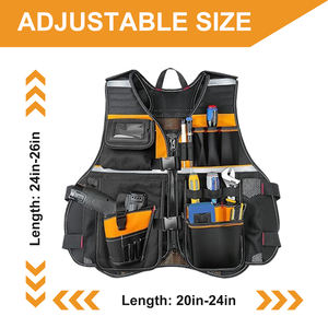 ツールベスト、ドリルホルスター付き電気技師用ツールベスト、17コンパートメント、ツールポケット付き反射作業服、オレンジ+ブラック - Product Image 3