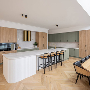 Gabinetes de Cocina Modulares de Madera Sólida con Diseño de Color Personalizado, Fregadero de Cuarzo Artificial Impermeable, Grifo y <span class=keywords><strong>Bisagras</strong></span> Aptos para Apartamentos - Product Image 3