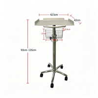Chariot médical mobile réglable en hauteur avec panier métallique et base à 5 roulettes pour hôpital, clinique, vétérinaire