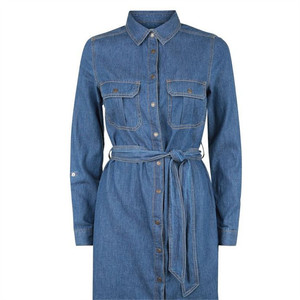 Col Décolleté Bleu Cravate Taille Léger Denim Chemise <span class=keywords><strong>Robe</strong></span> - Product Image 4