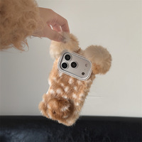 Casing HP Lucu Motif Rusa Kartun Bahan Plush dengan Pelindung Telinga, Anti Benturan untuk iPhone 17 18 16 15 Pro Max 14 13