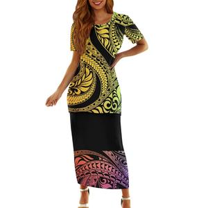 Vendita calda donna 2 pezzi Casual Samoan Puletasi abito stile tropicale hawaiano Design traspirante ed ecologico - Product Image 3
