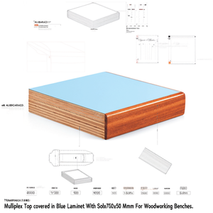 Fami Multiplex Top Covered In Blue Laminate With Solid <b>Wood</b> Edges 1500x750x50 Mm For Woodworking <b>Benches</b> - Product Image 3