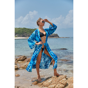 Nuevo estilo Blue Tie Dye Print Cover up Traje de baño sexy Rayon <span class=keywords><strong>Kaftan</strong></span> Dress - Product Image 3