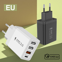 Chargeur rapide USB-C 4-en-1 PD 20W QC3.0 avec protection OTP, prise EU/US/UK/AU pour téléphones mobiles et écouteurs
