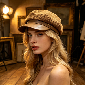 <span class=keywords><strong>Gorra</strong></span> Newsboy Octogonal a Rayas Estilo Británico Retro Francés Cuatro Estaciones para <span class=keywords><strong>Mujer</strong></span>, con Letras Elegantes que Estilizan el Rostro, Versátil para la Playa - Product Image 5