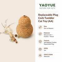 Juguete para Gatos YAOYUE de Corcho Natural con Pluma Intercambiable, Juguete Interactivo con Base Oscilante