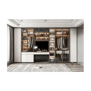 Liding-armario de puerta corredera de cristal para el hogar, armario grande de lujo con luz, moderno y simple