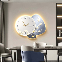 Peinture murale LED créative de luxe moderne abstraite géométrique avec horloge et impression numérique pour la décoration intérieure