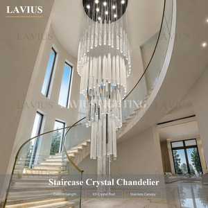 Lampadario di Lusso a Cascata in Cristallo K9 con Aste Triangolari <span class=keywords><strong>per</strong></span> Hotel, Atrio, Moschea, Ingresso Villa, Sala con Baldacchino in Acciaio Inossidabile - Product Image 1