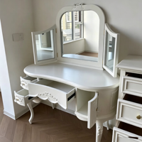 Table de maquillage en bois massif sculpté à la main, style princesse simple, avec tiroirs, pour chambre à coucher, style français crémeux