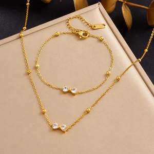 Stylish Bowknot Pendant Gold Plated Stainless Steel Jewelry <b>Set</b> Necklace <b>Bracelet</b> Women Gift Fashion Jewelry - Product Image 1