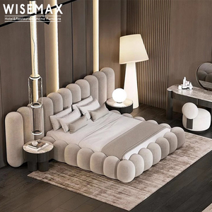 WISEMAX мебель Роскошная гостиничная мебель из цельного дерева каркас кровати размера «King-Size» деревянная высокая кровать слышная бархатная ткань мягкая каркас кровати - Product Image 4