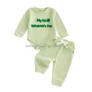 Letter Waffle Outfit Casual Spring Autumn Baby Infant Boys Girls Clothes Romper Pants <strong>Fake</strong> Drawstring Toddler <strong>Clothing</strong> Set - Product Image 1