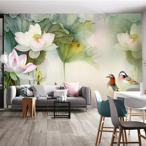 Custom Waterproof <strong>Canvas</strong> 3D <strong>Wall</strong> Mural Wallpaper Flower Duck Lotus Chinese Style Oil Painting Bedroom Living Room Peel and Stick - Product Image 4