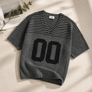 Suéter Personalizado con Logotipo OEM y ODM para Hombre, Suéter de Manga Corta con Estampado, <span class=keywords><strong>Jersey</strong></span> de Punto Acanalado, Ropa Urbana, Suéter de Punto para Hombre - Product Image 1