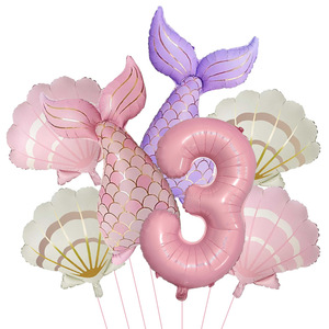 Kit de Globos con Forma de Cola de Sirena, Juego de Globos de Látex con Diseño de Concha de Sirena, para Niñas, Tema Bajo el Mar, Cumpleaños del 1 al 9, Baby Shower - Product Image 3