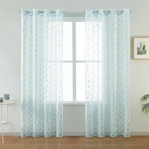 BDI Design-tela de cortina transparente con estampado de hojas prensadas y estrellas, color azul cielo