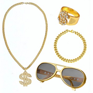 Conjunto <span class=keywords><strong>de</strong></span> <span class=keywords><strong>Disfraz</strong></span> <span class=keywords><strong>de</strong></span> los 80s/90s, Cadena Dorada Grande, Accesorios <span class=keywords><strong>de</strong></span> Rapero <span class=keywords><strong>de</strong></span> los 80s/90s, Gafas, Pulsera, Disfraces <span class=keywords><strong>de</strong></span> Hip Hop para Hombres y Mujeres - Product Image 2