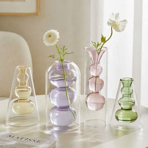 Vases à fleurs hydroponiques en verre borosilicate soufflé à la main, violet, jaune, vert, double couche, colorés, pour la décoration de la maison - Product Image 2