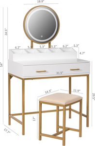 Tocador Moderno para Dormitorio, Apartamento, con Espejo LED, Gabinete de Almacenamiento para Maquillaje y Cabello, Cómoda de Madera - Product Image 3