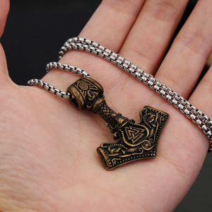 Yunnique – collier avec pendentif marteau de Thor Viking en acier inoxydable, couleur Bronze, chaîne de 60cm, bijoux à la mode pour hommes, cadeau - Product Image 4