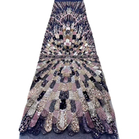 Nouvelle mode Dubaï, tissu en dentelle perlée de haute qualité, dentelle en filet de luxe, dentelle en filet avec des perles pour robe de mariée Dubaï