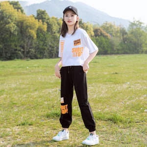 ชุดเสื้อผ้าเด็กผู้หญิงแขนสั้นผ้าลูกฟูกสีพื้นสไตล์จีนสำหรับเด็กโต 4-15 ปี ชุดเซ็ตจากจีน - Product Image 2