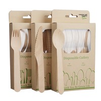 Ensemble de couverts jetables en bois pour desserts et glaces, emballés individuellement, respectueux de l'environnement, beige