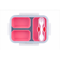 Boîte à lunch pliable en silicone à 3 compartiments, 1400 ml, compatible micro-ondes, couvercle verrouillable, boîte à bento avec ensemble d'ustensiles