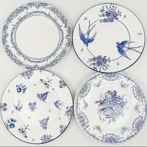 Одноразовая фарфоровая тарелка в китайском стиле с голубыми цветами, круглая форма, китайская фабрика, керамическая тарелка для ресторана, домашнего отеля