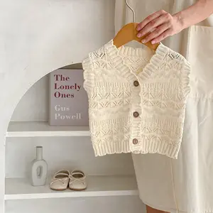 2023 Fashion Autumn Baby Boys and Girls Baby Flower V-Neck Knitted Cardigan Vest Coat