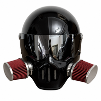 Casque de moto intégral style JDM avec double filtre à air, visière chromée, noir brillant personnalisé, pour motard de course turbo, drift et café racer