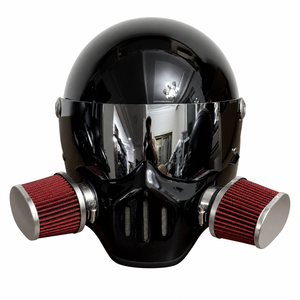 Casco Integrale Stile JDM con Doppio Filtro Aria, Visiera Cromata, Nero Lucido Personalizzato, <span class=keywords><strong>per</strong></span> <span class=keywords><strong>Moto</strong></span> da Corsa, Drift e Cafe Racer - Product Image 1