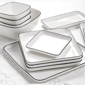 סין ספק לבן קרמיקה צלחות חתונה כיכר צורת כלי שולחן פורצלן כלי אוכל סטי עבור מלון בית