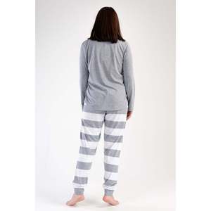 KADIN P.SUPREM XXL O YAKA UZUN KOL ETEGI OVAL MANSETLI PIJAMA TAKIM - สีเทาผสมสี - สีเทาผสมสี - Product Image 4